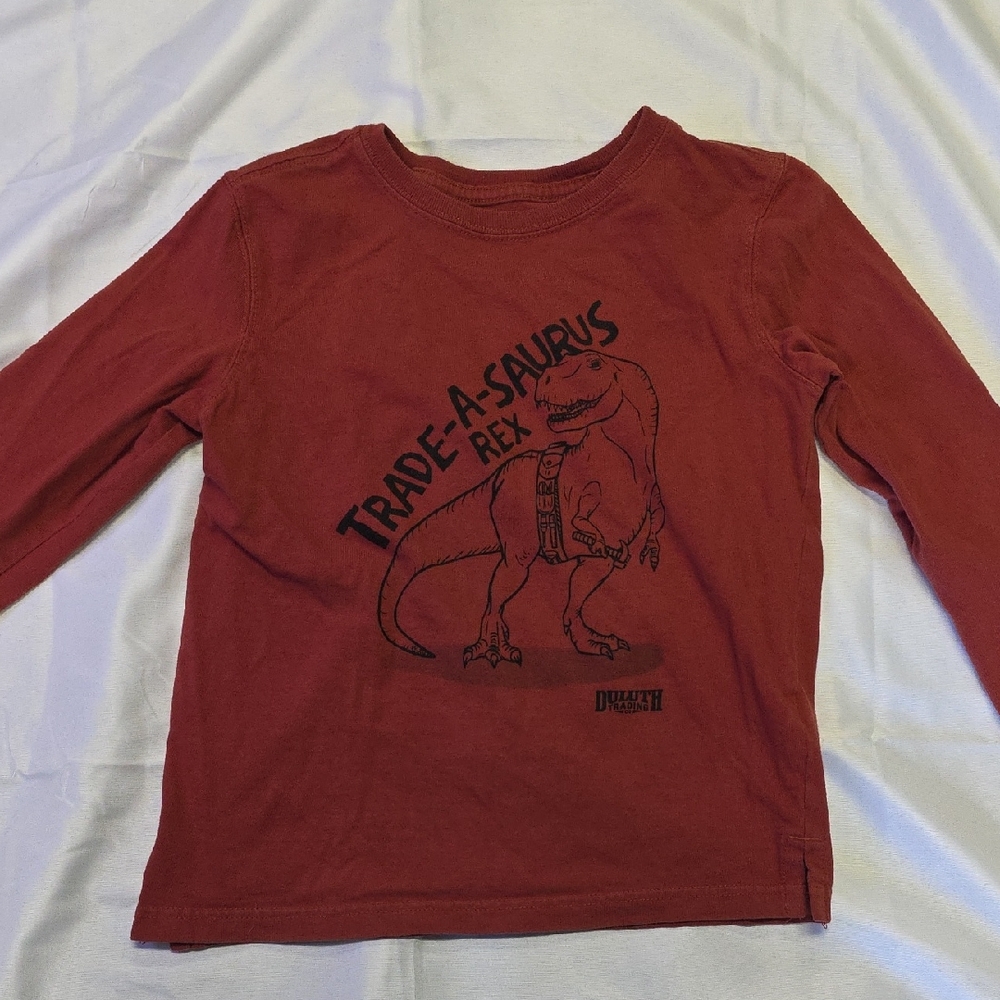 Duluth Trading Co Red Trade-A-Saurus Rex Kids Long Sleeve Tee